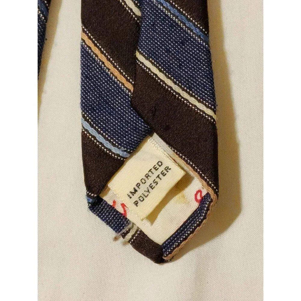 #7710 Hauline Trigere Blue and Brown Mens Striped Necktie, Tie